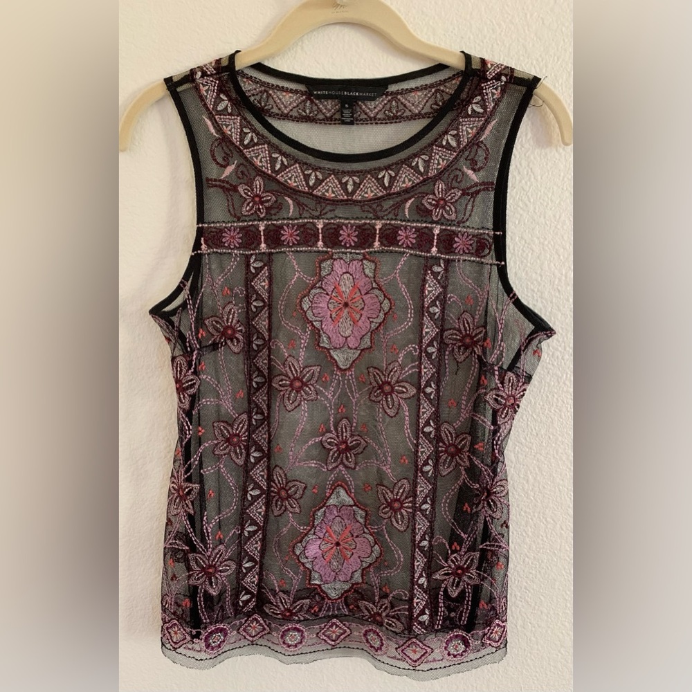 WHBM sheer overlay tank top black, purple, pink size small (tank NOT included)